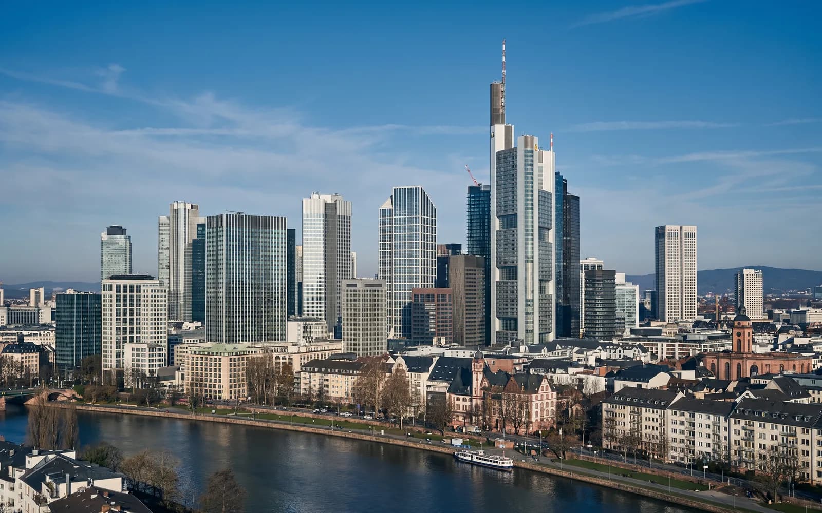 The Frankfurt skyline in clear daytime light